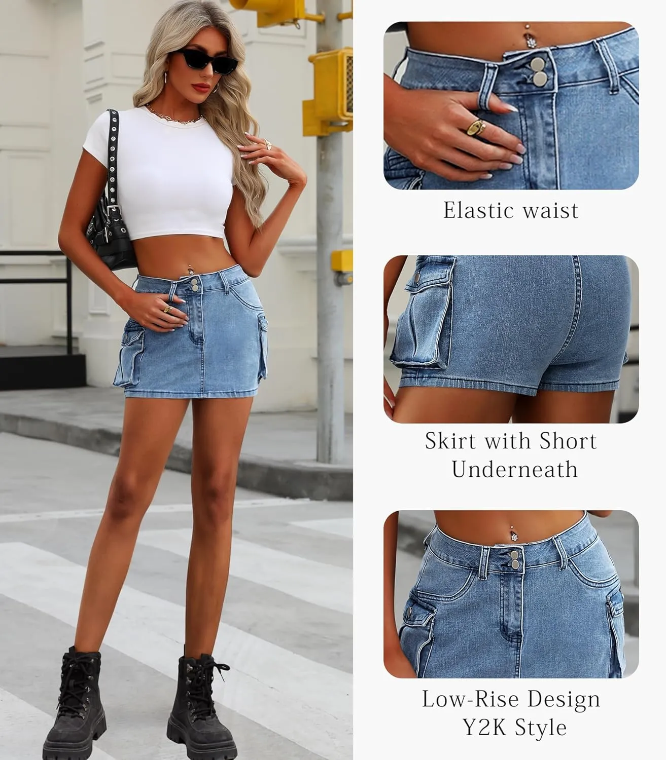 Cargo Skort Skirts for Women Denim Casual Summer Mini Y2K Jean Skirt Shorts with Pockets