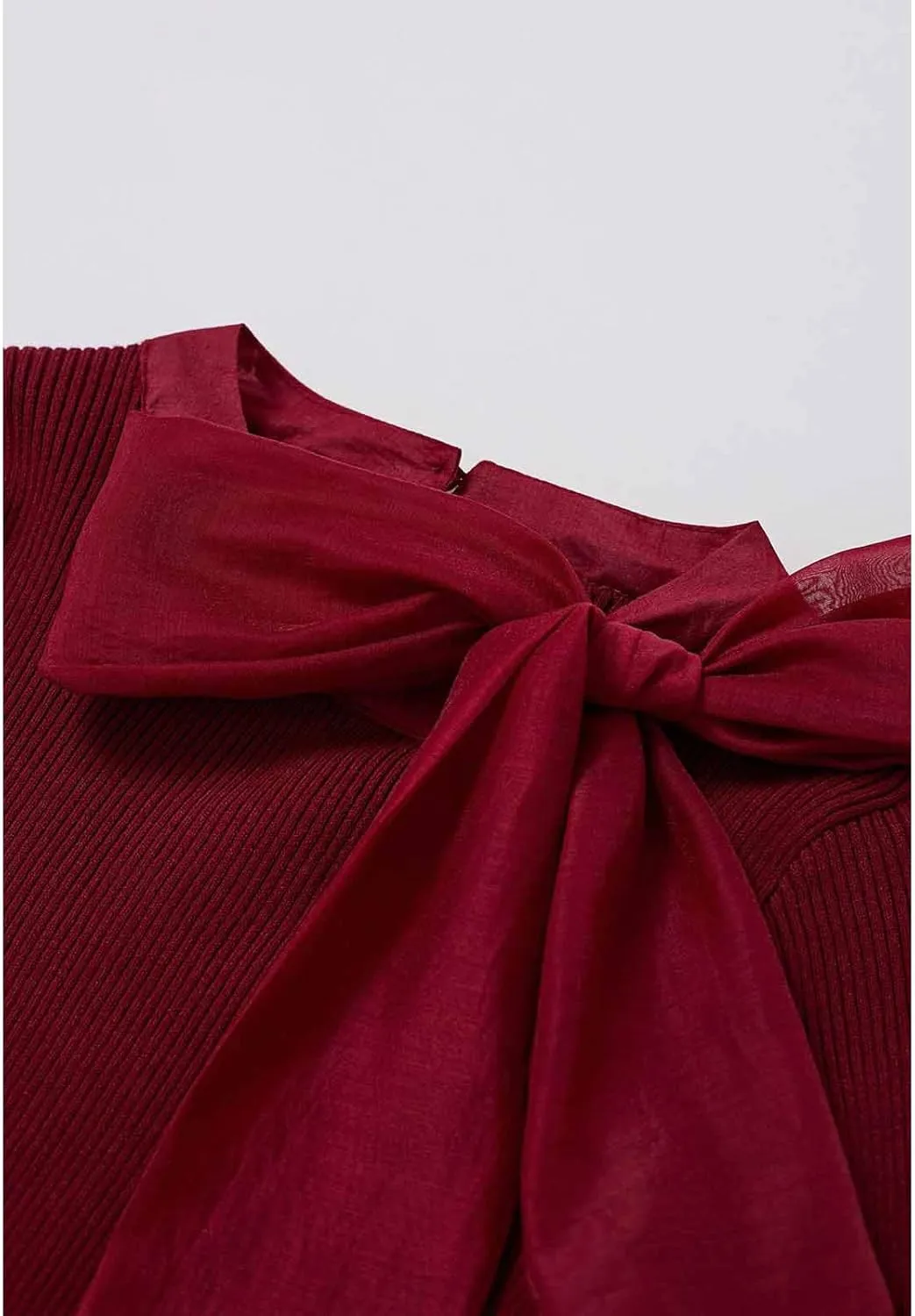 CHICWISH Women Bow Tied Long Sleeve Knit Top Mock Neck Slim Fitted Elegant Blouses Top Solid Wrap Pullover Tops