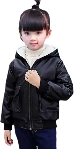 Children Teenage Girl Bikers Leather Hooded Jacket Fall Winter Windbreaker Coat Kids Girl's Outerwear Clothes