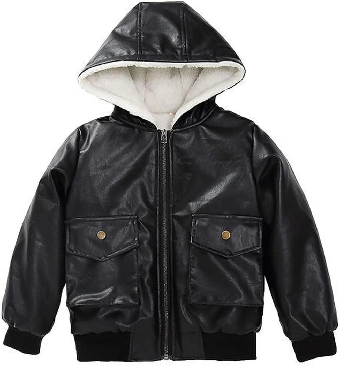 Children Teenage Girl Bikers Leather Hooded Jacket Fall Winter Windbreaker Coat Kids Girl's Outerwear Clothes