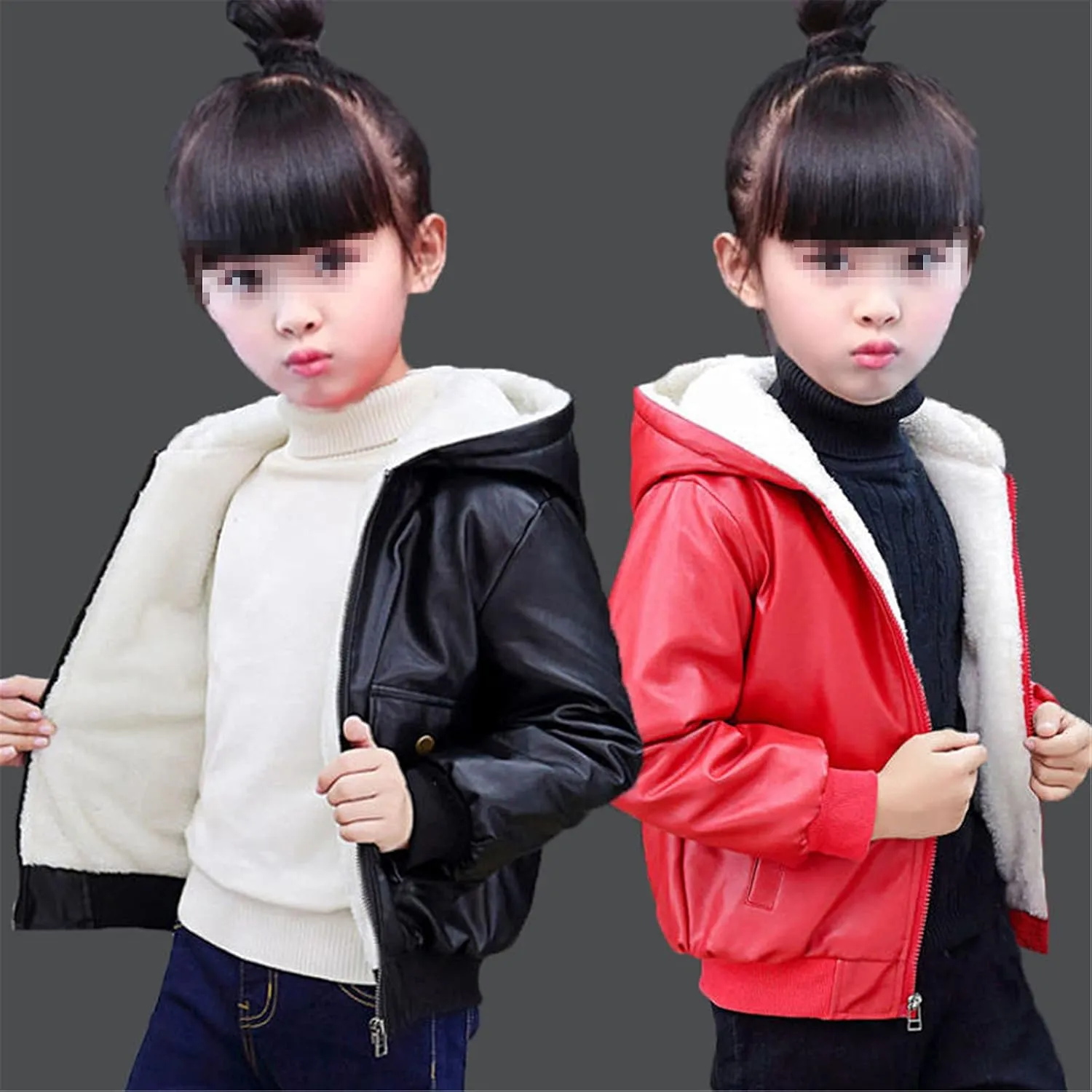 Children Teenage Girl Bikers Leather Hooded Jacket Fall Winter Windbreaker Coat Kids Girl's Outerwear Clothes