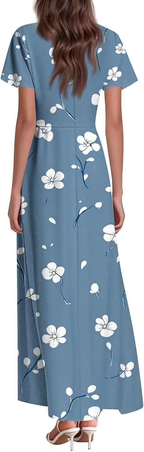 Church Dresses for Women 2025 Summer Elegant Classy Flowy Ruffle Swing V Neck A Line Dress Casual Boho Long Sundress