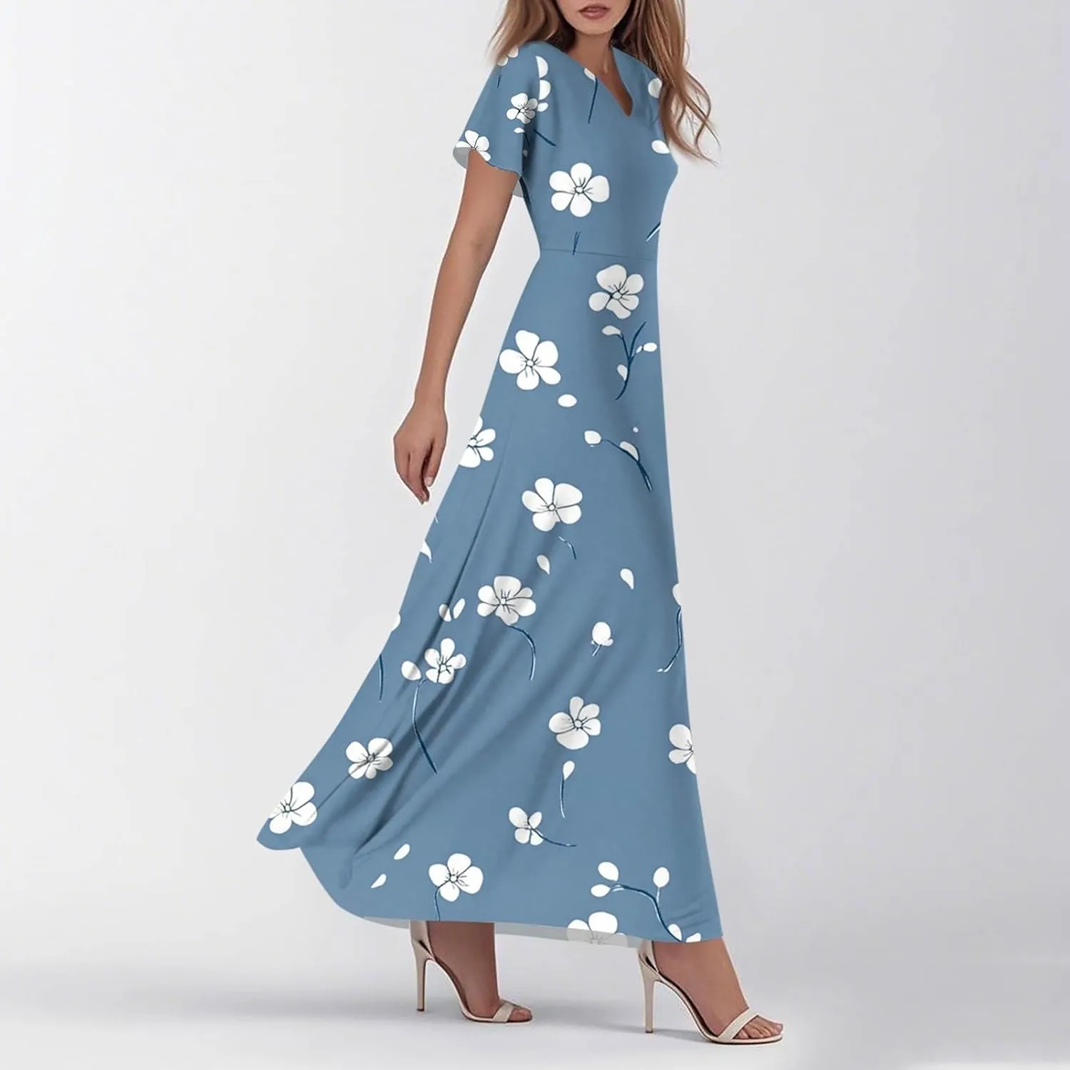 Church Dresses for Women 2025 Summer Elegant Classy Flowy Ruffle Swing V Neck A Line Dress Casual Boho Long Sundress