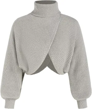 CIDER Cropped Sweaters for Women Turtleneck Long Sleeve Fall Sweaters Chunky Ribbed Knit Lantern Sleeve Pullover 2024