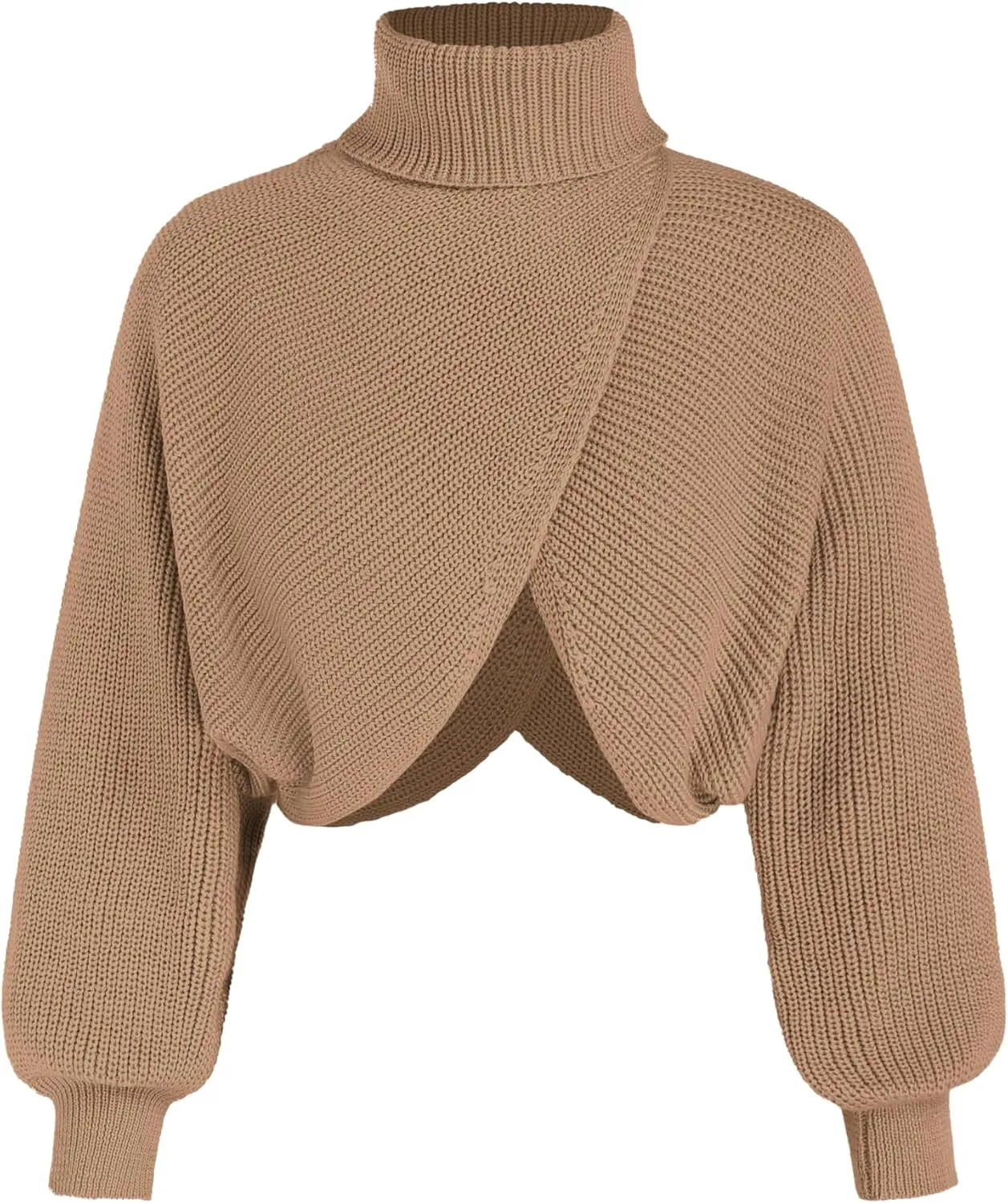 CIDER Cropped Sweaters for Women Turtleneck Long Sleeve Fall Sweaters Chunky Ribbed Knit Lantern Sleeve Pullover 2024