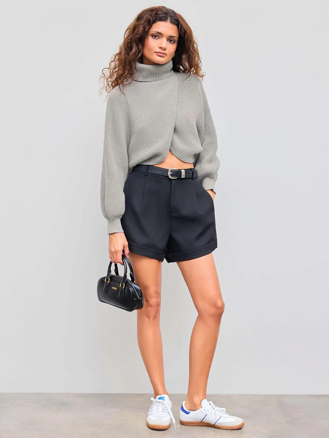 CIDER Cropped Sweaters for Women Turtleneck Long Sleeve Fall Sweaters Chunky Ribbed Knit Lantern Sleeve Pullover 2024