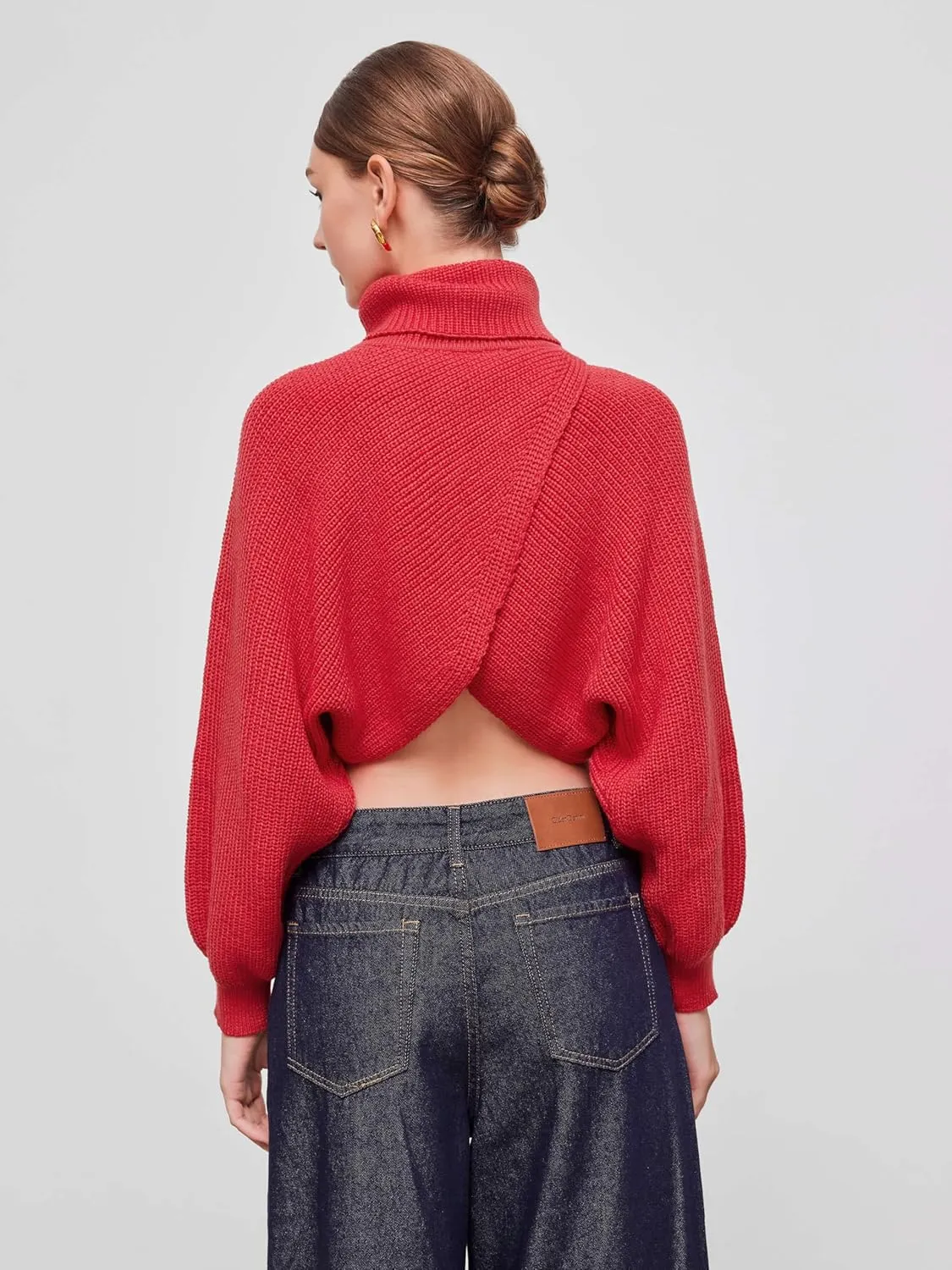 CIDER Cropped Sweaters for Women Turtleneck Long Sleeve Fall Sweaters Chunky Ribbed Knit Lantern Sleeve Pullover 2024