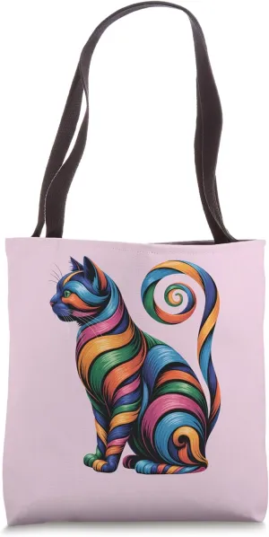 Colorful Swirling Cat Design with Bold Vibrant Details Tote Bag