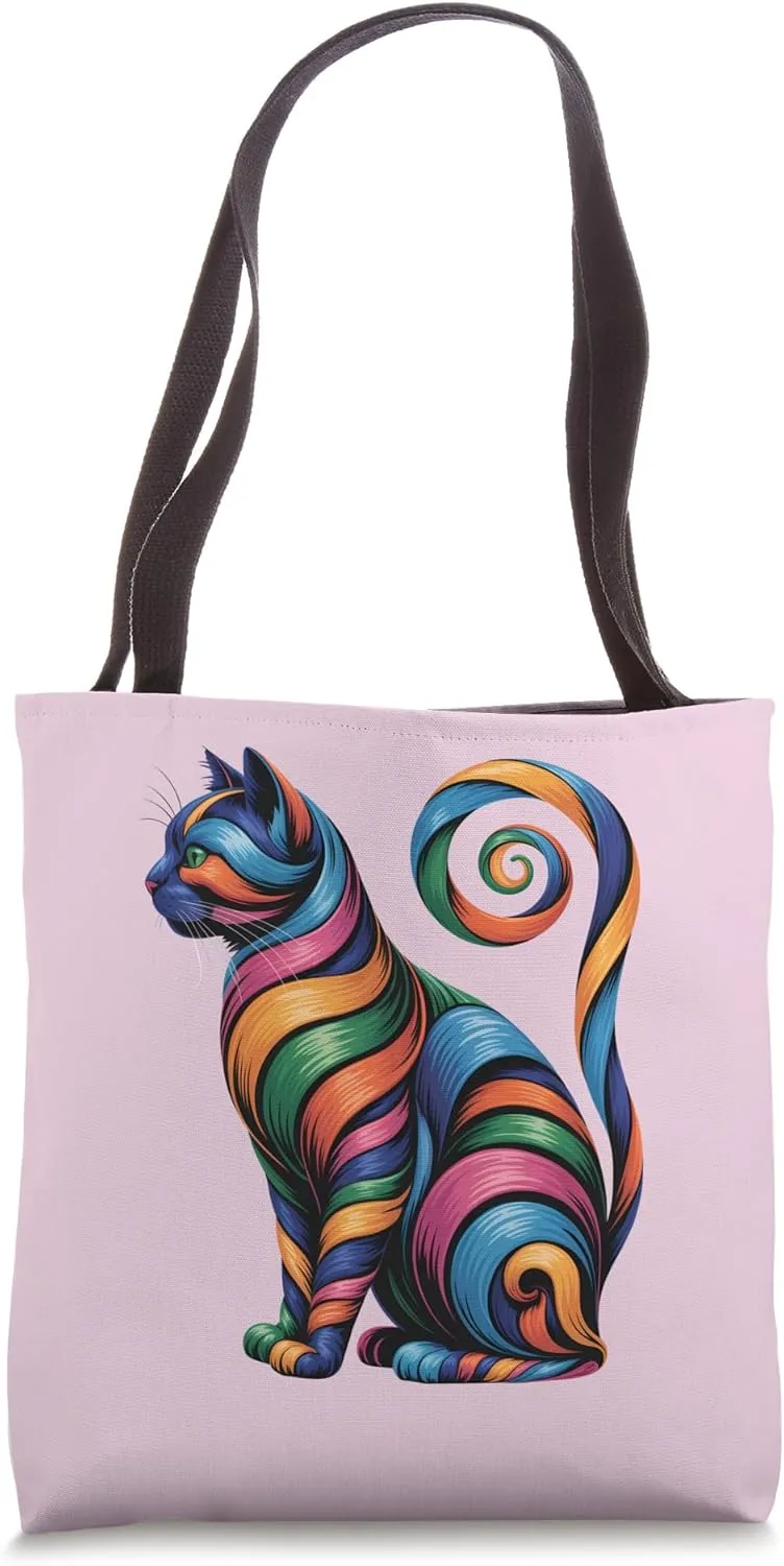 Colorful Swirling Cat Design with Bold Vibrant Details Tote Bag