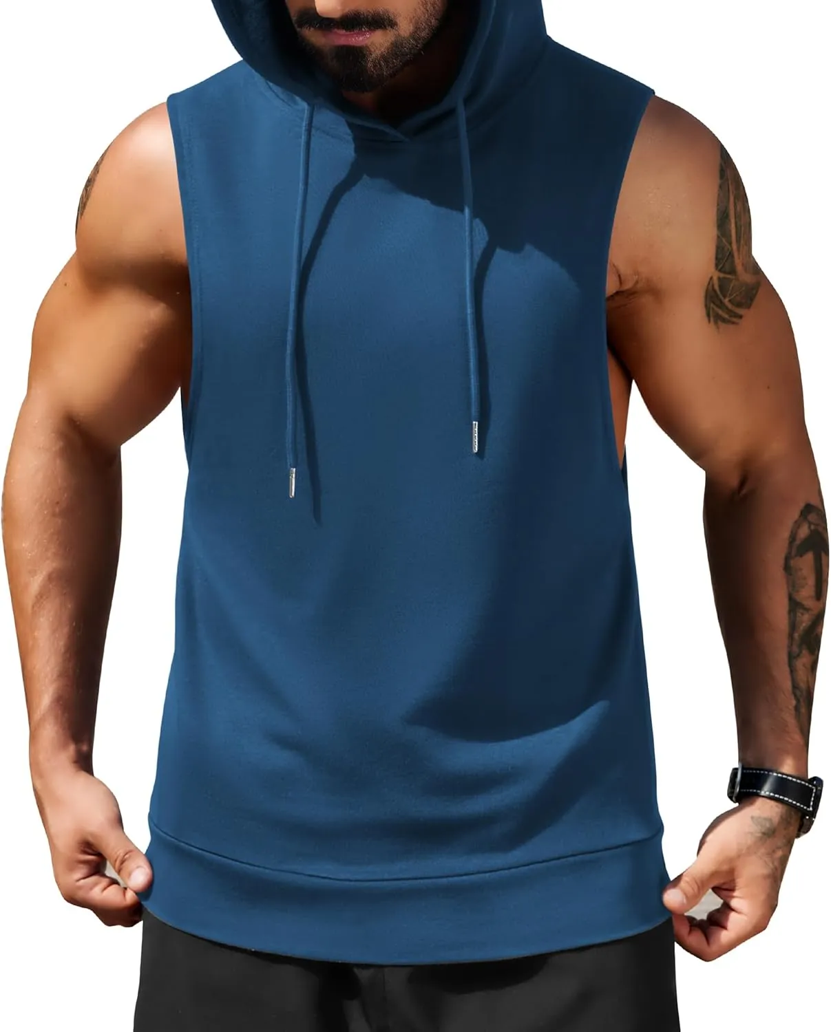 COOFANDY Sleeveless Hoodies for Men Workout Hooded Tank Tops Muscle Cut Off Shirts Bodybuilding Gym Shirt