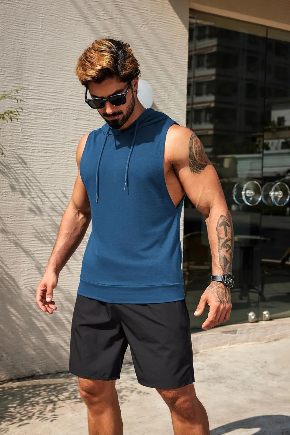 COOFANDY Sleeveless Hoodies for Men Workout Hooded Tank Tops Muscle Cut Off Shirts Bodybuilding Gym Shirt