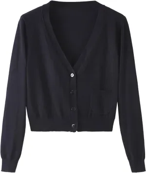 Cotton Sweaters for Women Oversized Cardigan Knitted Button Up Fall Clothing Deep V Neck Long Sleeve Cropped Lightweight Coat