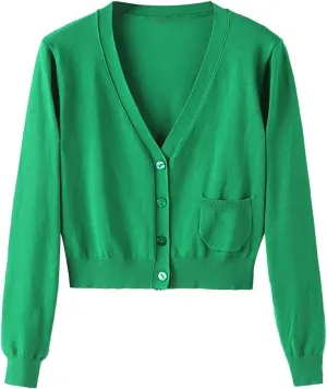 Cotton Sweaters for Women Oversized Cardigan Knitted Button Up Fall Clothing Deep V Neck Long Sleeve Cropped Lightweight Coat
