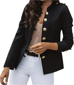 Crop Blazer for Women Mock Neck Button Jacket Open Front Cardigan Blouse Tops Business Casual Suit Coats