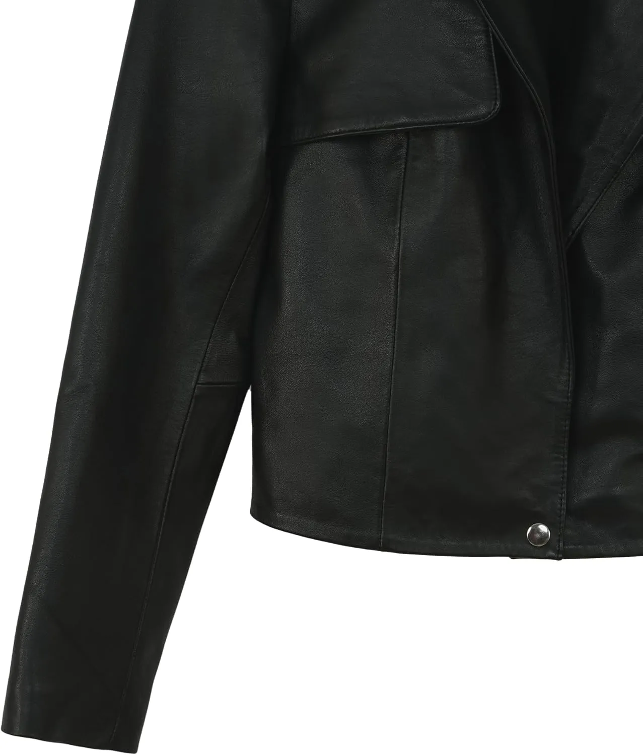 Cropped Leather Jacket Women | Genuine Leather Coat Snap Button Closure Short Blazers for Women