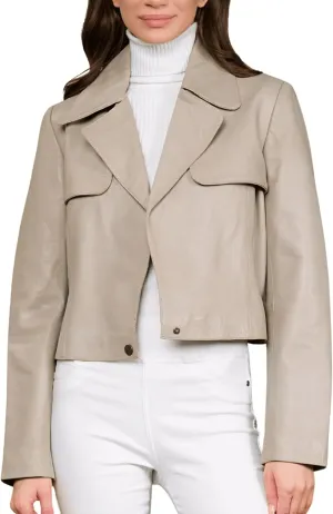 Cropped Leather Jacket Women | Genuine Leather Coat Snap Button Closure Short Blazers for Women