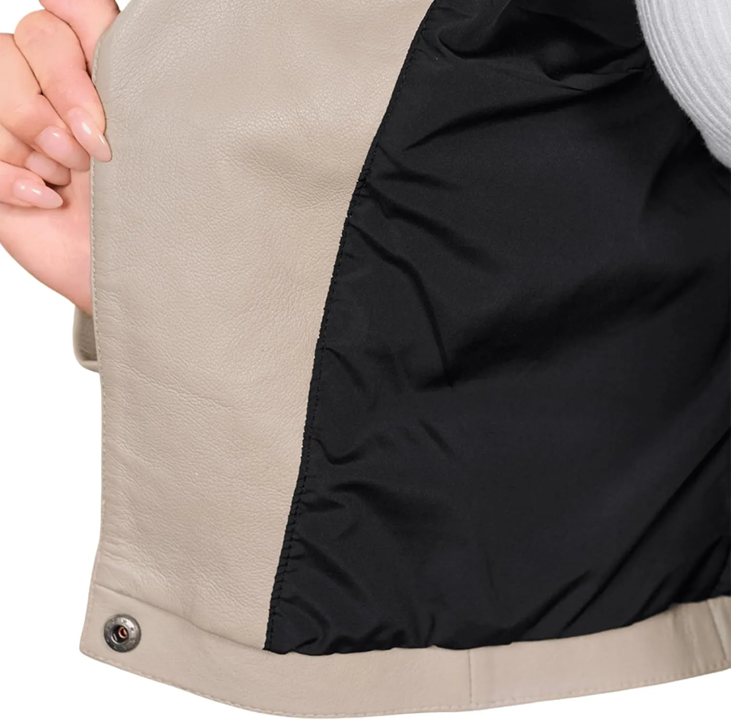 Cropped Leather Jacket Women | Genuine Leather Coat Snap Button Closure Short Blazers for Women