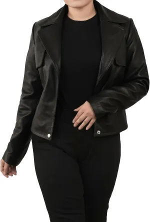 Cropped Leather Jacket Women | Genuine Leather Coat Snap Button Closure Short Blazers for Women