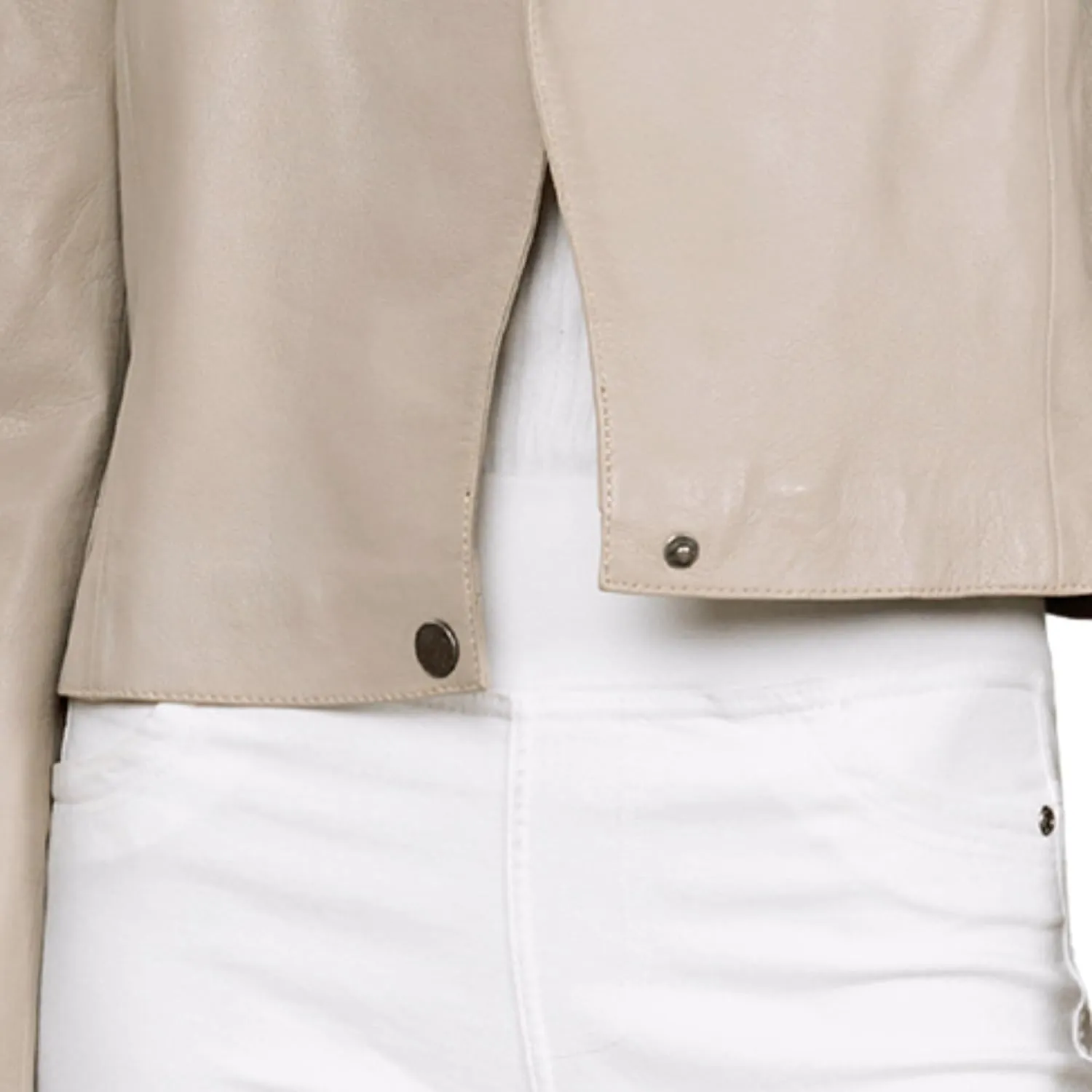 Cropped Leather Jacket Women | Genuine Leather Coat Snap Button Closure Short Blazers for Women