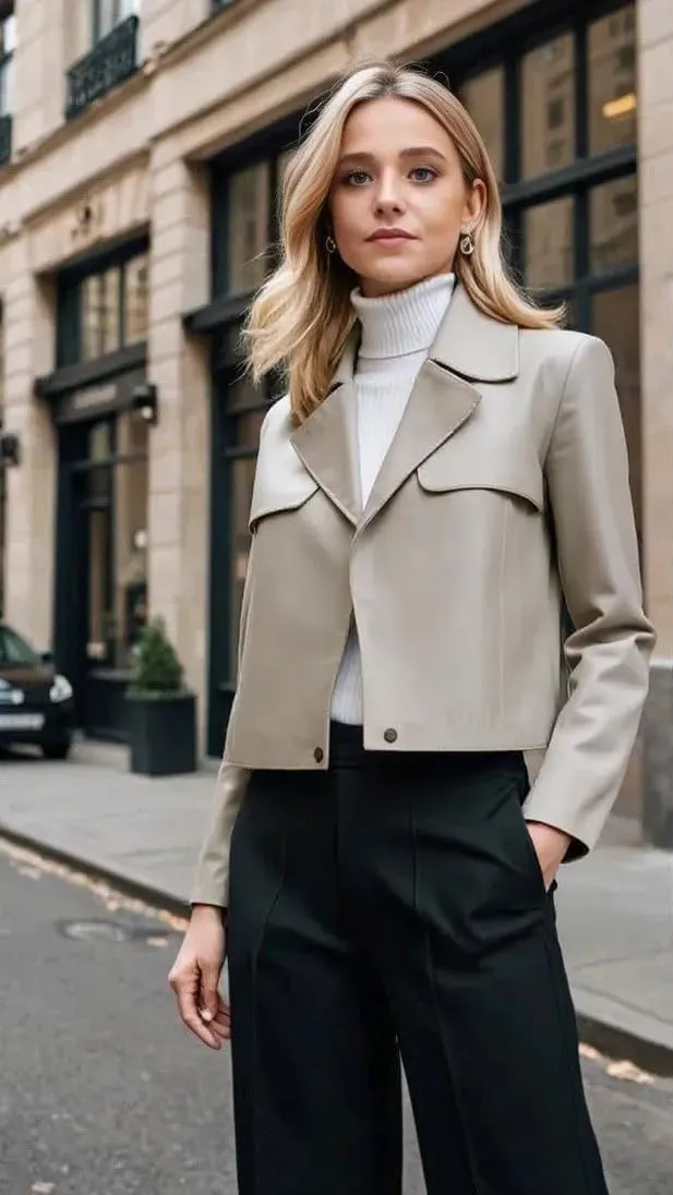 Cropped Leather Jacket Women | Genuine Leather Coat Snap Button Closure Short Blazers for Women