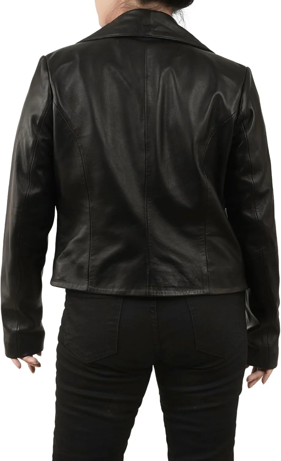 Cropped Leather Jacket Women | Genuine Leather Coat Snap Button Closure Short Blazers for Women
