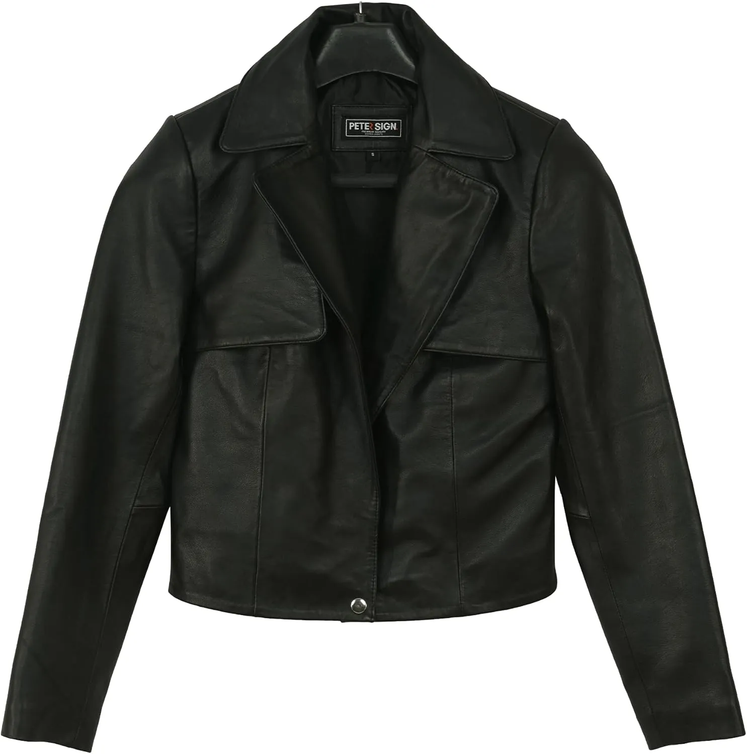 Cropped Leather Jacket Women | Genuine Leather Coat Snap Button Closure Short Blazers for Women