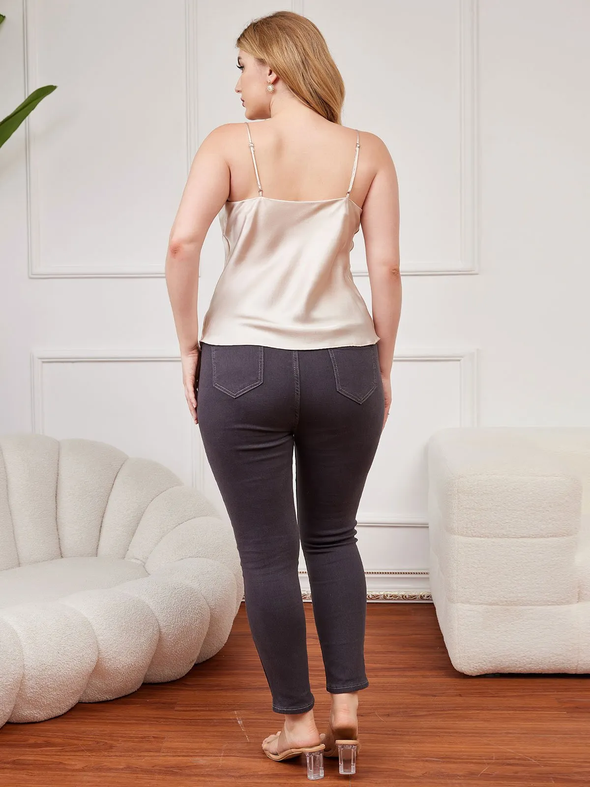 Débardeur Plus Size en Pure Soie à Bretelles Spaghetti