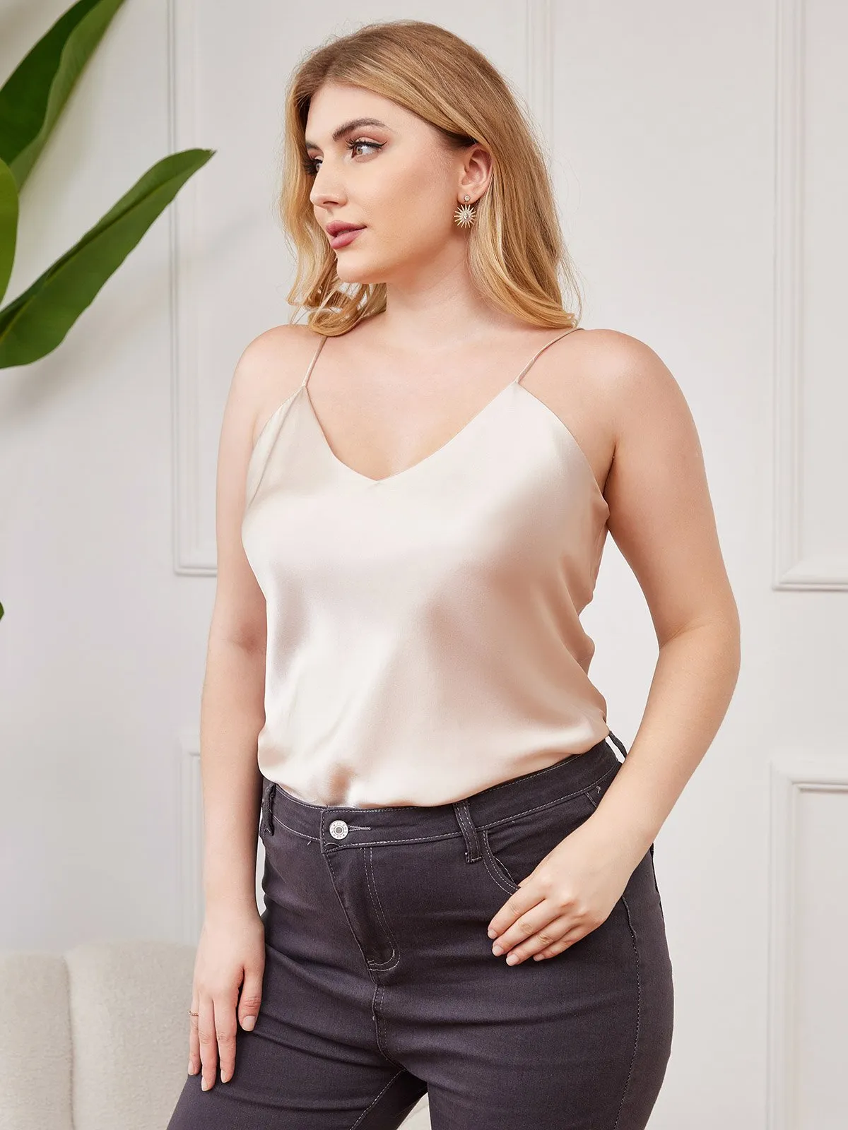 Débardeur Plus Size en Pure Soie à Bretelles Spaghetti