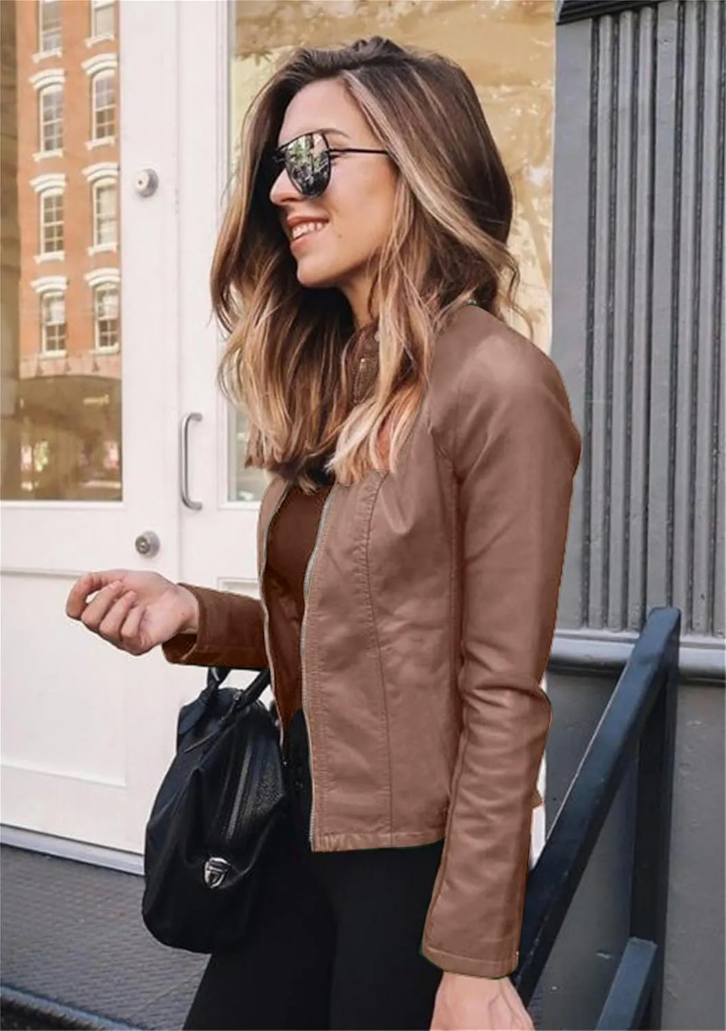 DIACACY Women's Zip Up Faux Leather Outwear Pu Long Sleeve Motocycle Short Coat Cropped Biker Jacket