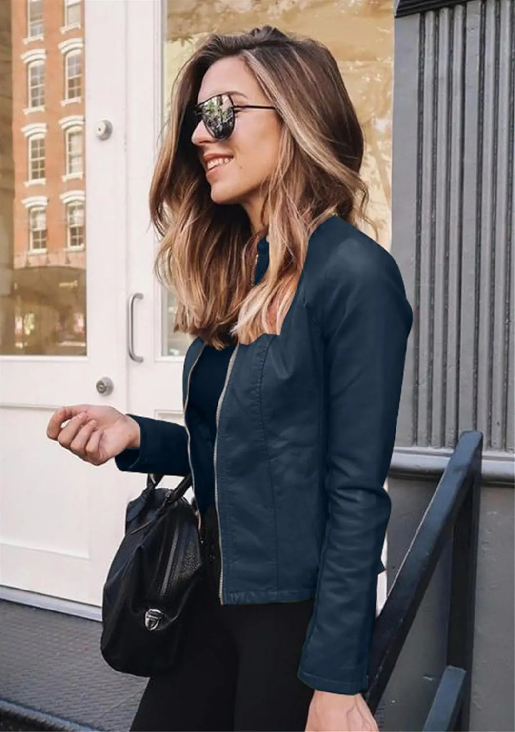 DIACACY Women's Zip Up Faux Leather Outwear Pu Long Sleeve Motocycle Short Coat Cropped Biker Jacket