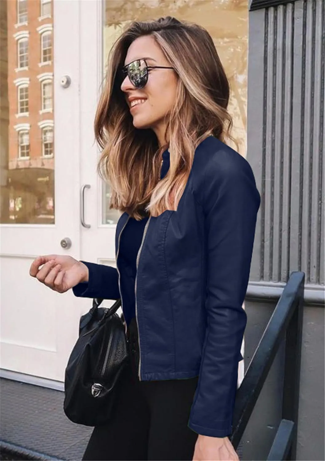 DIACACY Women's Zip Up Faux Leather Outwear Pu Long Sleeve Motocycle Short Coat Cropped Biker Jacket