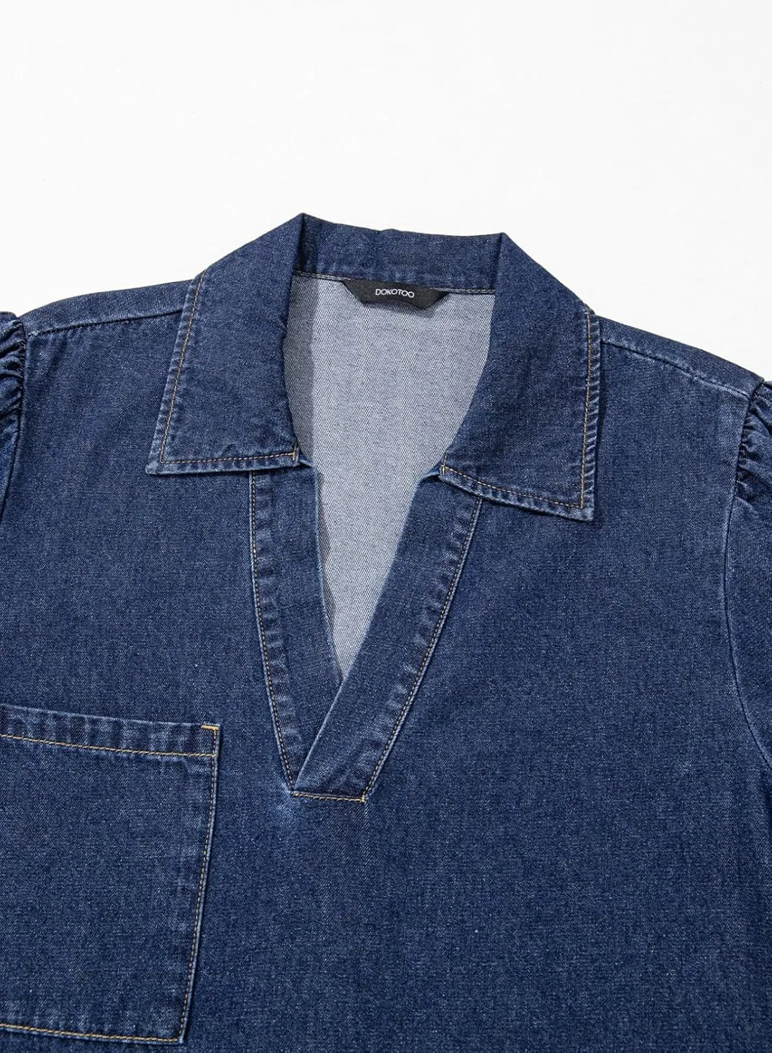 Dokotoo Denim Dress for Women Summer Casual Babydoll 2025 V Neck 3/4 Puff Sleeve Jean Dresses