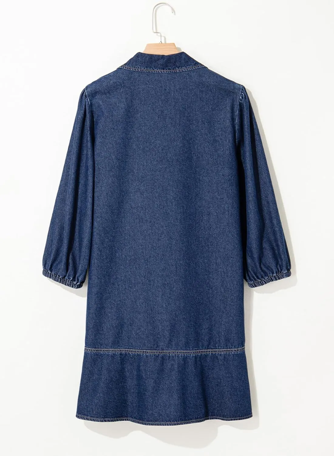 Dokotoo Denim Dress for Women Summer Casual Babydoll 2025 V Neck 3/4 Puff Sleeve Jean Dresses