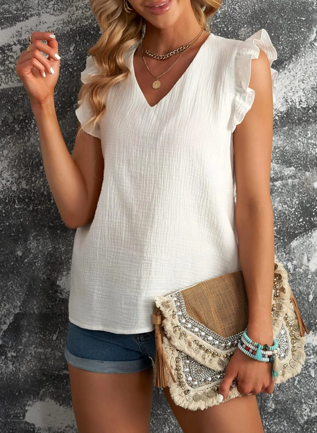 Dokotoo Womens 2025 Cute V Neck Ruffle Sleeveless Shirts Elegant Tank Tops Blouses