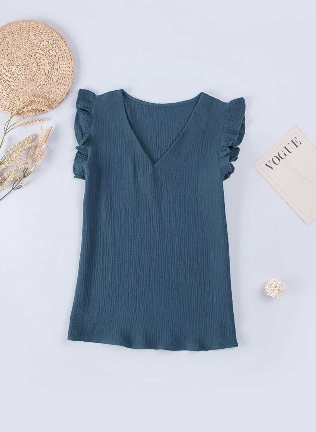 Dokotoo Womens 2025 Cute V Neck Ruffle Sleeveless Shirts Elegant Tank Tops Blouses