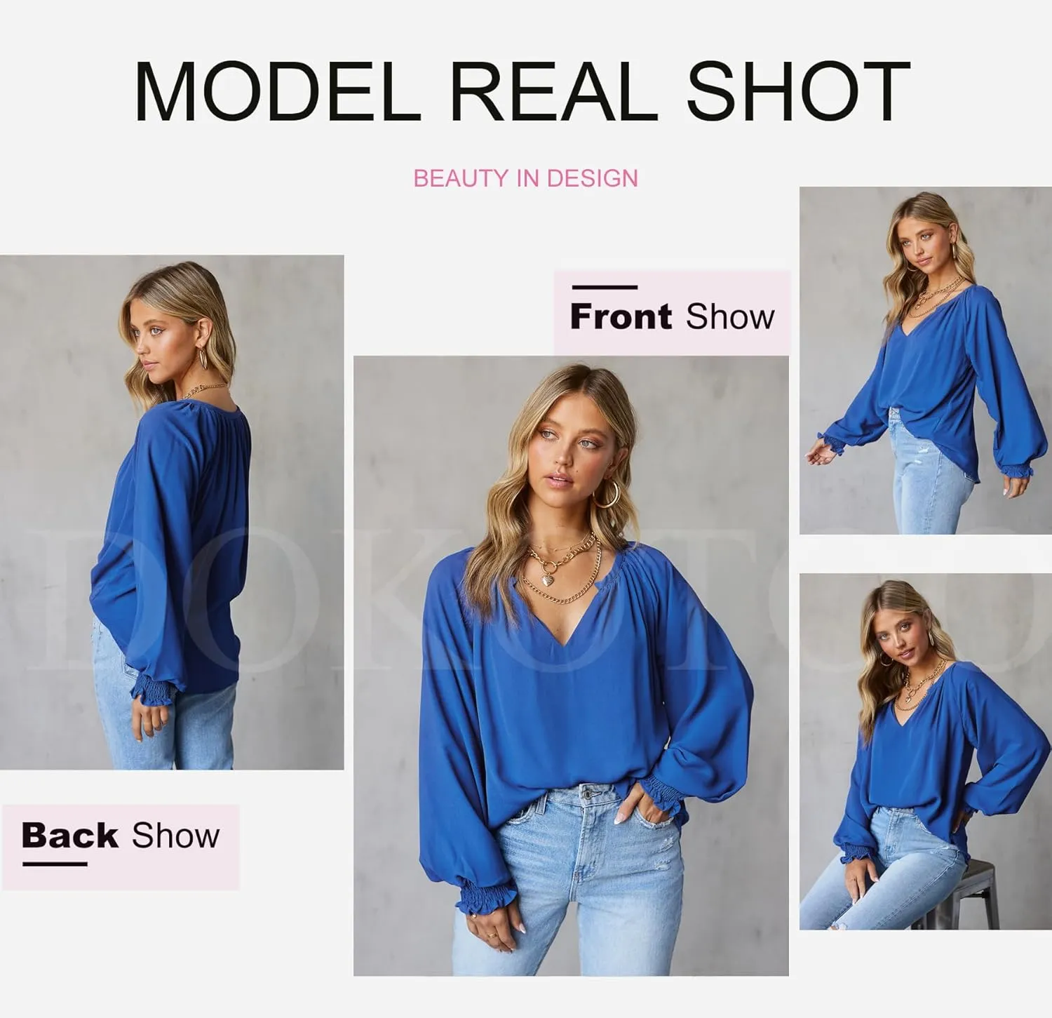 Dokotoo Womens Blouses Fashion Long Sleeve Shirts V Neck Business Casual Tops Spring Summer Outfits 2025