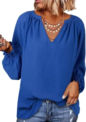 Dokotoo Womens Blouses Fashion Long Sleeve Shirts V Neck Business Casual Tops Spring Summer Outfits 2025