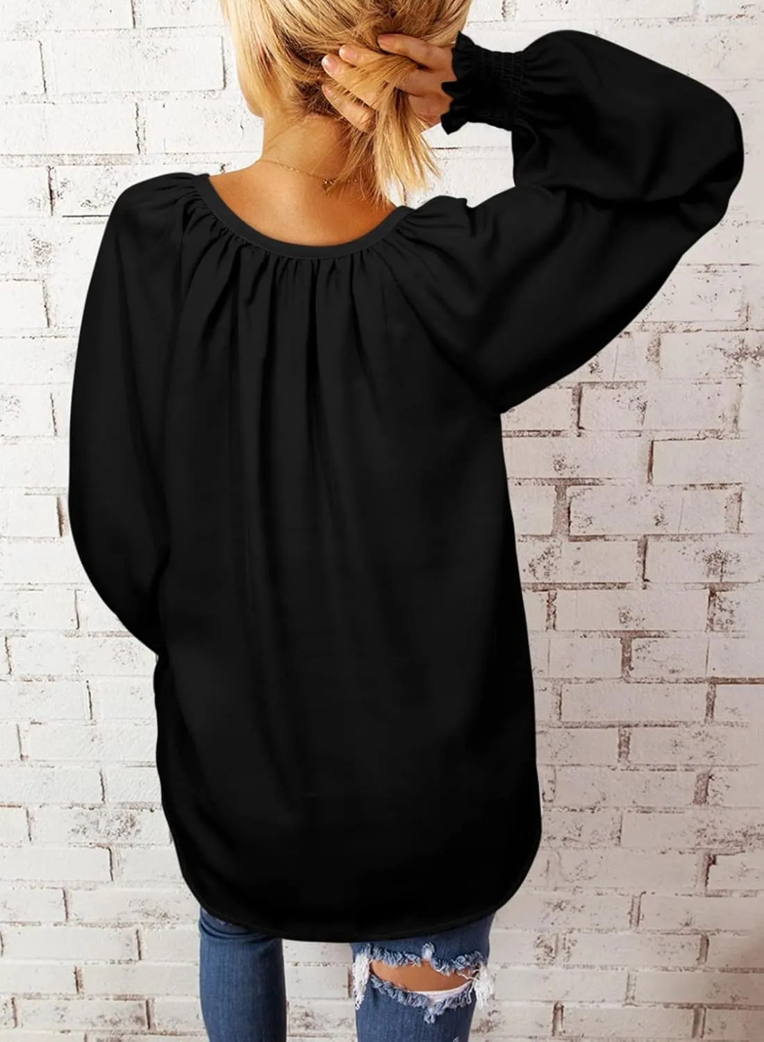 Dokotoo Womens Blouses Fashion Long Sleeve Shirts V Neck Business Casual Tops Spring Summer Outfits 2025