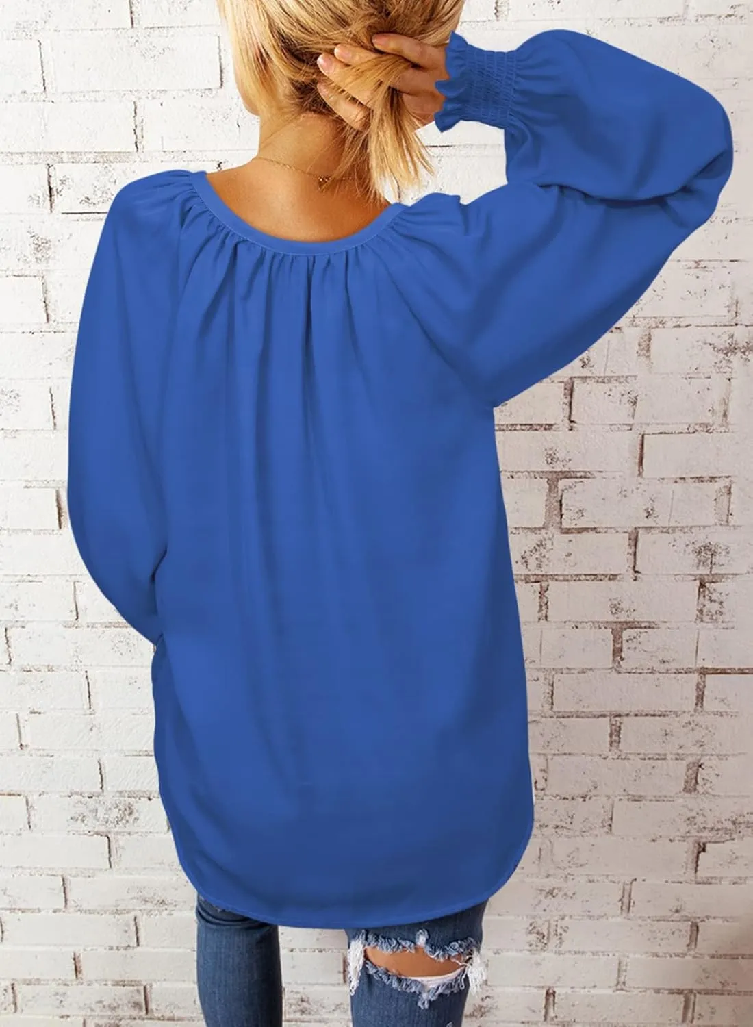 Dokotoo Womens Blouses Fashion Long Sleeve Shirts V Neck Business Casual Tops Spring Summer Outfits 2025