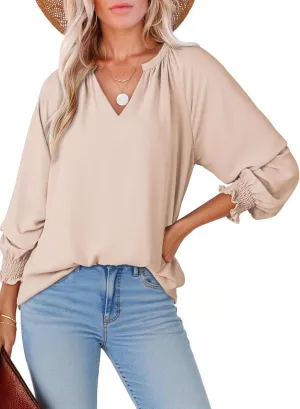 Dokotoo Womens Blouses Fashion Long Sleeve Shirts V Neck Business Casual Tops Spring Summer Outfits 2025
