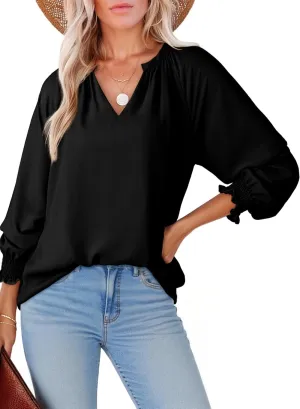 Dokotoo Womens Blouses Fashion Long Sleeve Shirts V Neck Business Casual Tops Spring Summer Outfits 2025