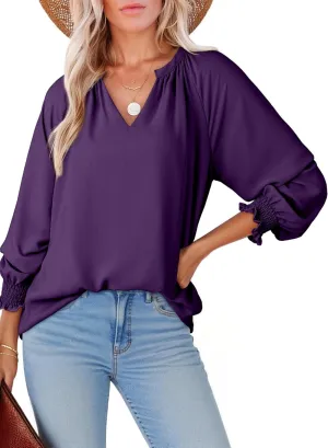 Dokotoo Womens Blouses Fashion Long Sleeve Shirts V Neck Business Casual Tops Spring Summer Outfits 2025