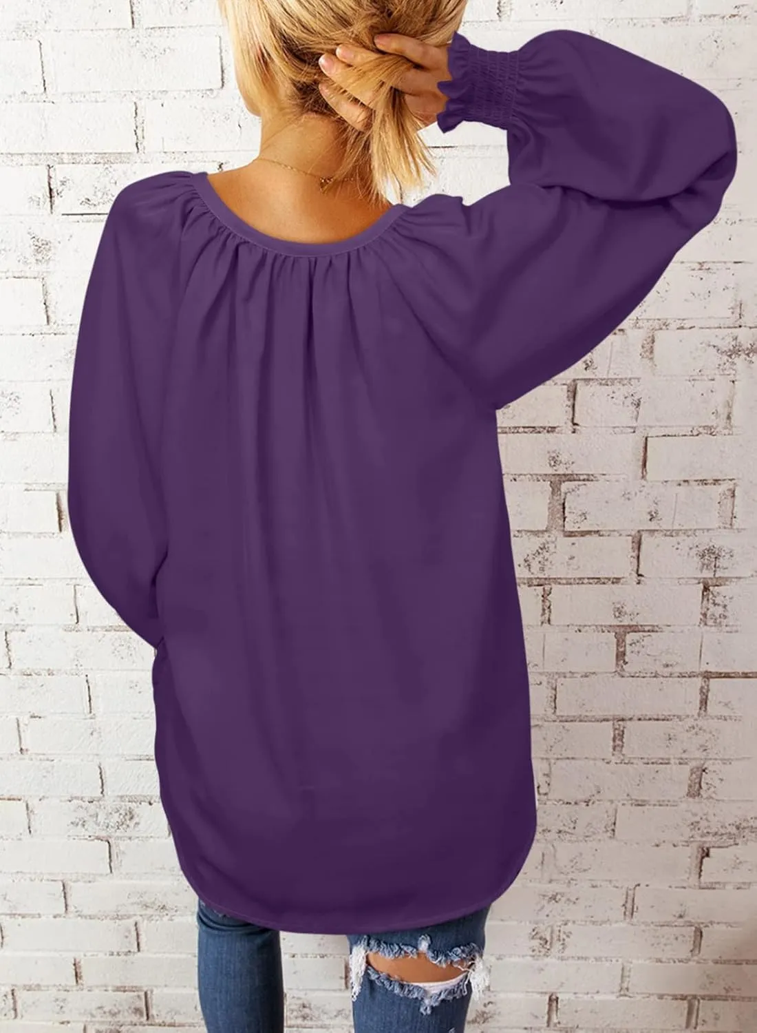 Dokotoo Womens Blouses Fashion Long Sleeve Shirts V Neck Business Casual Tops Spring Summer Outfits 2025