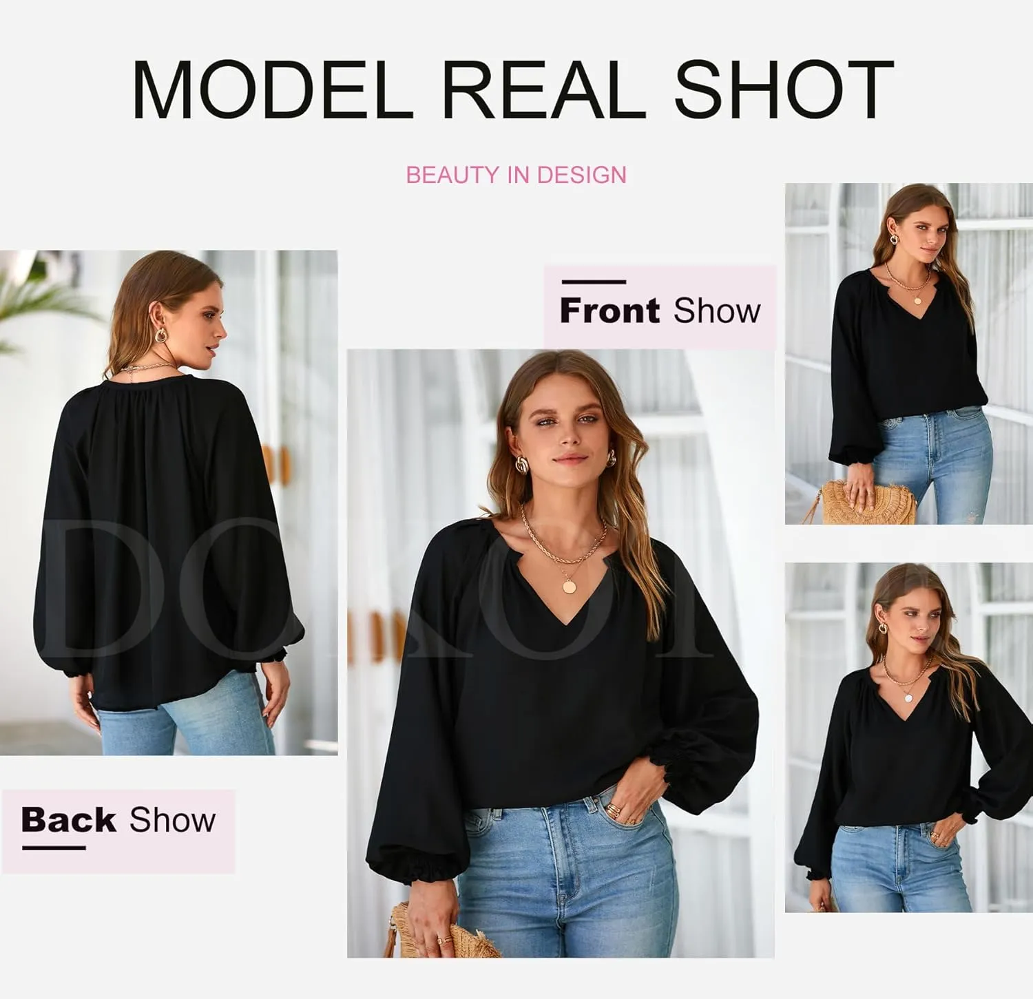 Dokotoo Womens Blouses Fashion Long Sleeve Shirts V Neck Business Casual Tops Spring Summer Outfits 2025
