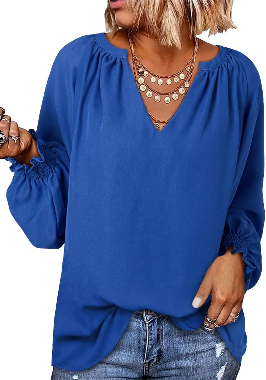 Dokotoo Womens Blouses Fashion Long Sleeve Shirts V Neck Business Casual Tops Spring Summer Outfits 2025