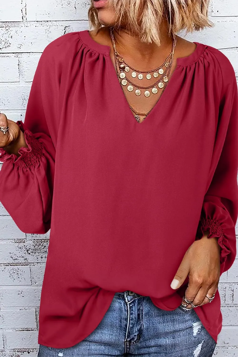 Dokotoo Womens Blouses Fashion Long Sleeve Shirts V Neck Business Casual Tops Spring Summer Outfits 2025