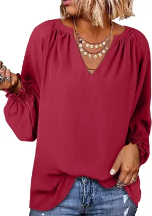 Dokotoo Womens Blouses Fashion Long Sleeve Shirts V Neck Business Casual Tops Spring Summer Outfits 2025