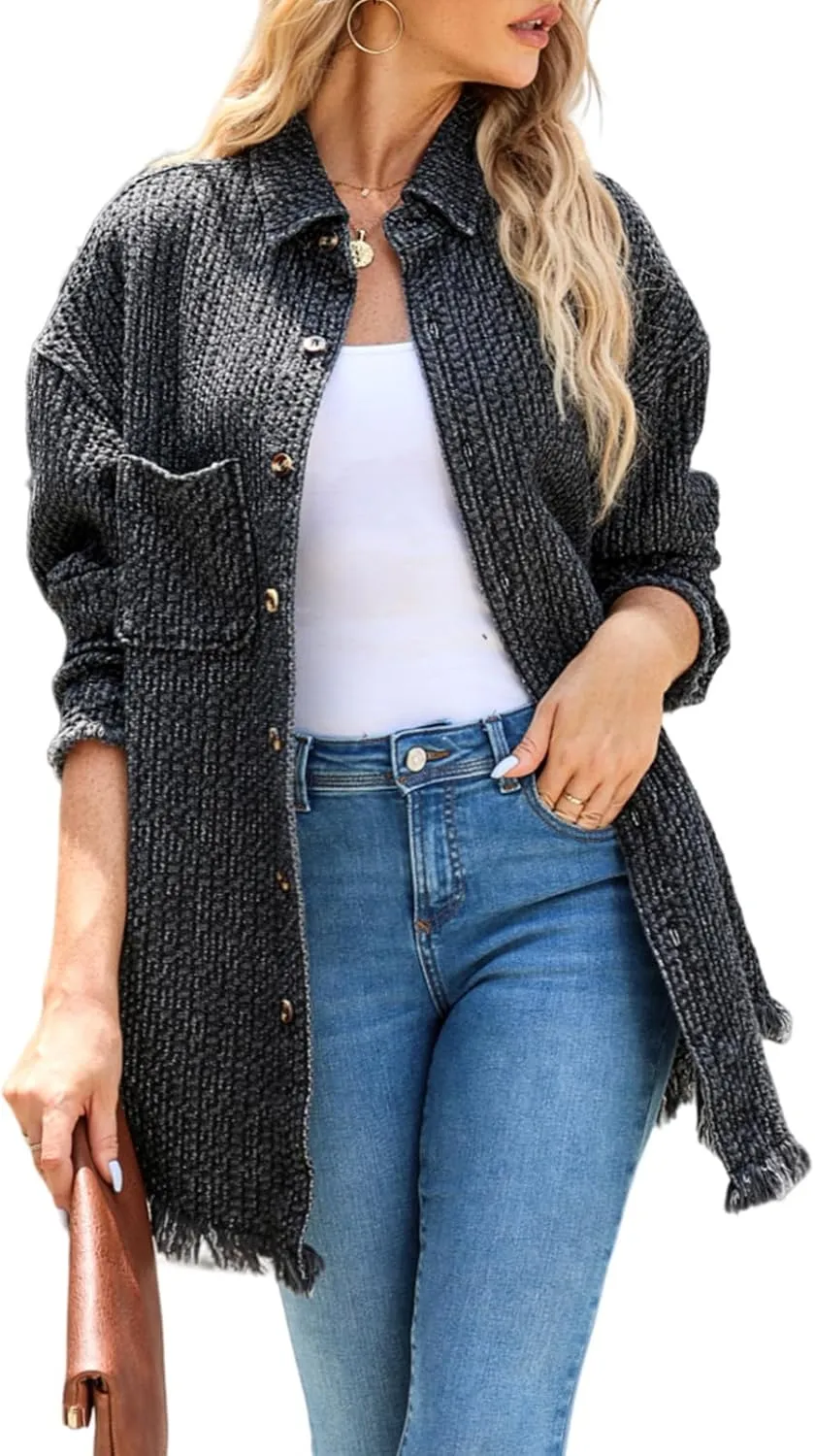 Dokotoo Women's Jean Jackets Button Down Distressed Denim Jacket Casual Long Boyfriend Coats Outwear