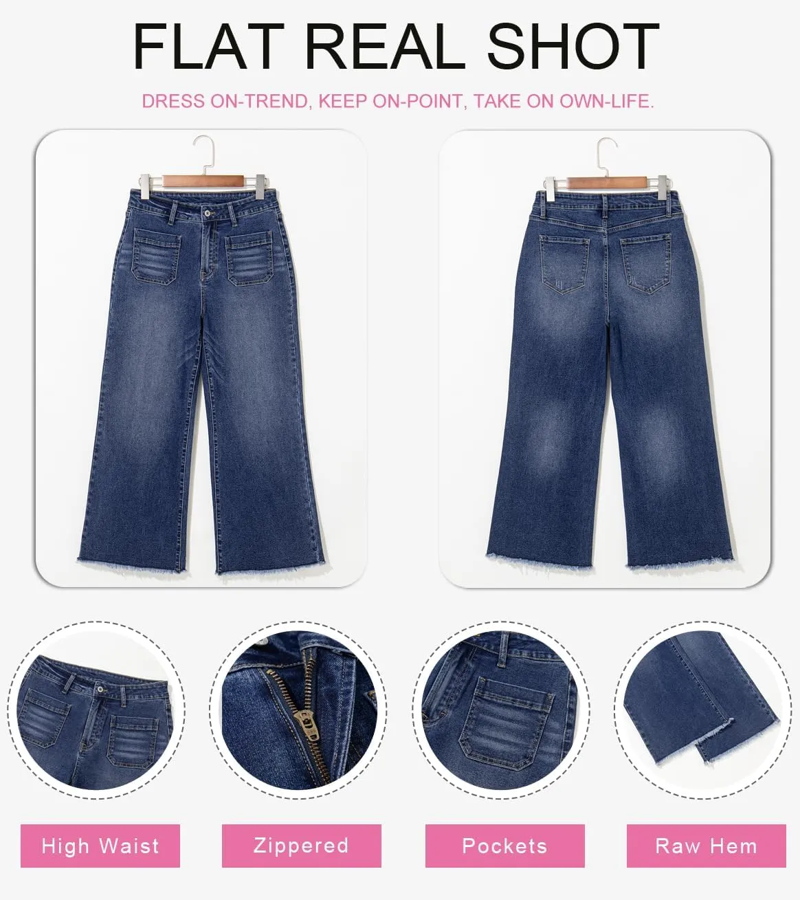 Dokotoo Women's Jeans High Waisted Flare Jeans Raw Hem Denim Pants with Pockets