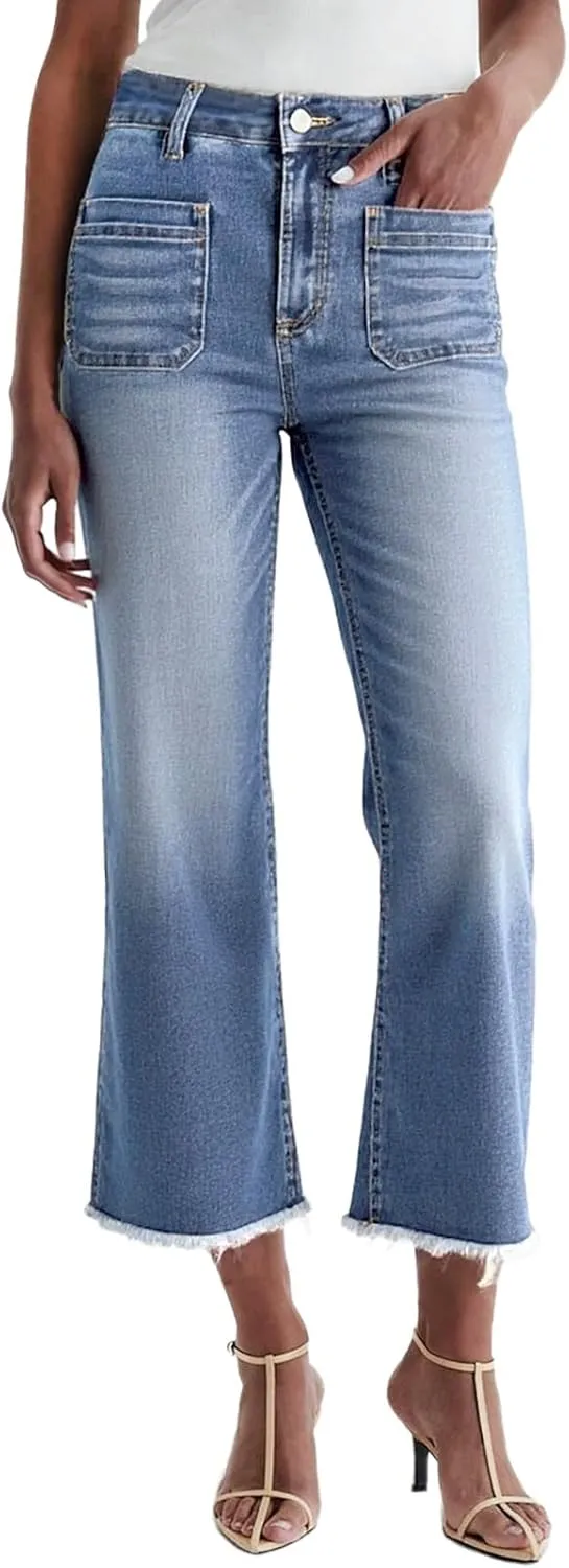 Dokotoo Women's Jeans High Waisted Flare Jeans Raw Hem Denim Pants with Pockets